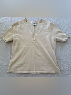 Cabi Campus Pullover #6456 Cream Off-White Short Sleeve Knit Sweater Shell [S]
